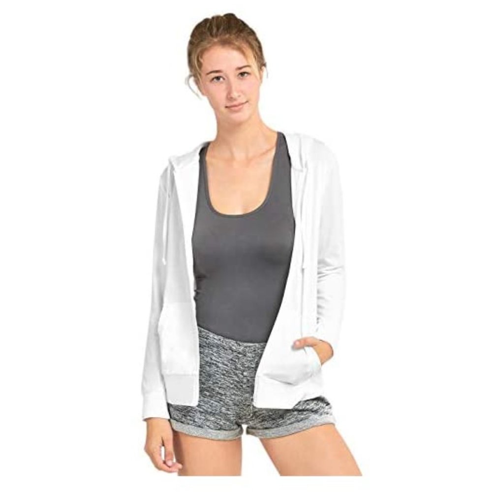 Women's Thin Cotton Zip Up Hoodie Jacket White